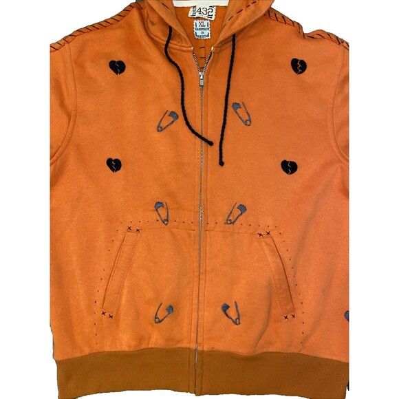 ONE 432 GOTHIC BLACKHEARTS & SAFETY PINS sweatshirt Orange Black Gray size XL - Picture 4 of 12